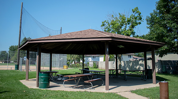 A shade structure at the Osage park
